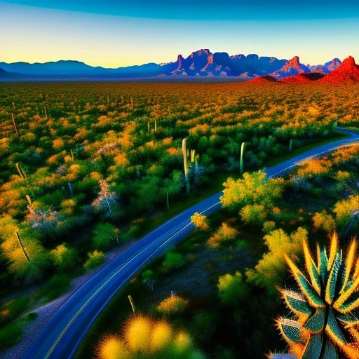 Saguaro National Park, Arizona,aerial view,extremely detailed digital painting, high resolution,8k, realistic, beautiful, volumetric lighting, mystical colors ,perfectly centered image, perfect composition, rim light, beautiful lighting,masterpiece, stunning scene, raytracing, anatomically correct, in the style Van Gogh and robert e howard and Ken Kelley and Ohrai Noriyoshi and Simon Bisley and tomzj1.