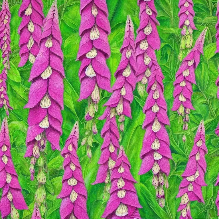 a highly detailed painting of foxglove flowers, seamless pattern, Social Realism , high resolution, oil on canvas