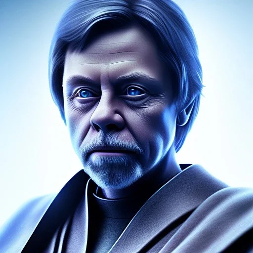 upper body photorealistic jedi mark hamill in Star Wars, sharp blue eyes, photorealistic weathered skin, short hair, dark brown jedi robe, cinematic lighting,