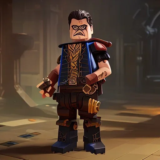 wayne knight, dark blonde hair, shaved, lego, steampunk