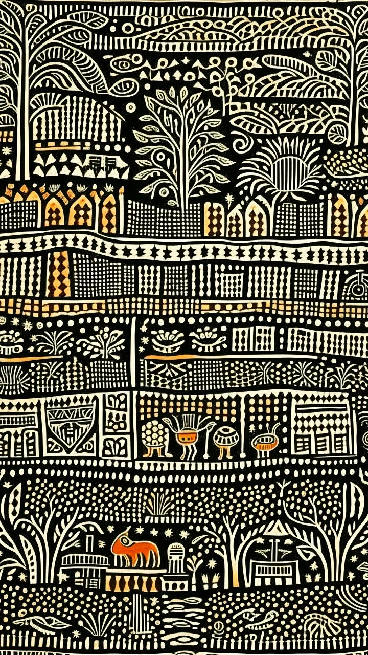 bioarchitecture in style of Warli painting