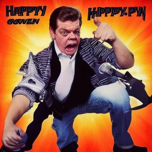 Shooter McGavin from Happy Gilmore on a thrash metal album cover