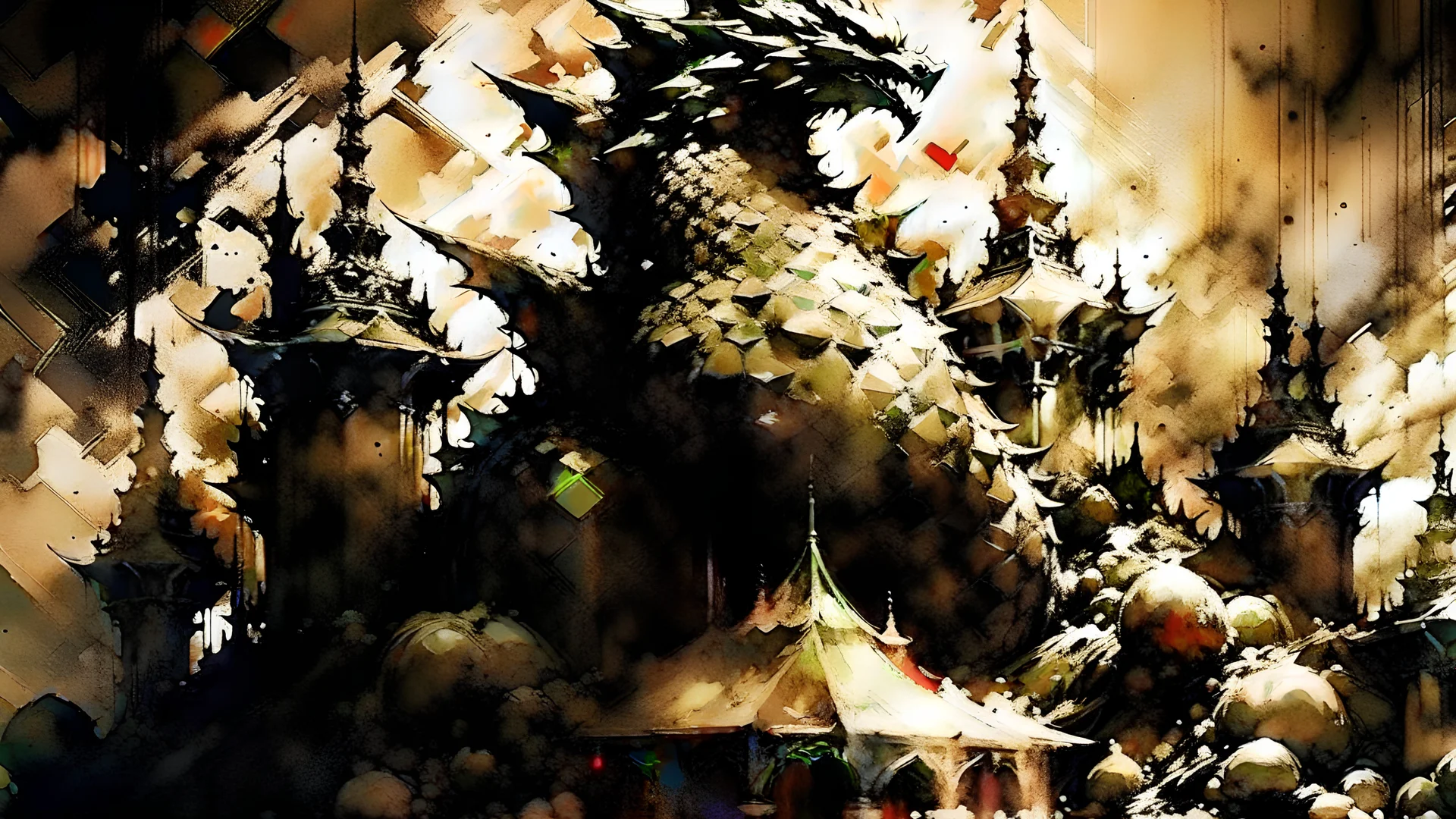 sketch-style painting of a dragon art by Yoji Shinkawa and Valeria Burzo large bats in the background