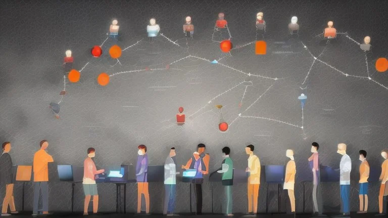 An image that conveys achieving success and skill development. The image depicts a group of individuals gathered in an inspiring teamwork session. They appear engaged in discussion and constructive exchange of ideas. In the background, a screen displays a chart or a conceptual map indicating various goals and pathways. Everyone appears enthusiastic and dedicated to collaborative work and continuous learning. The image reflects collaboration and a focus on achieving success through skill develop