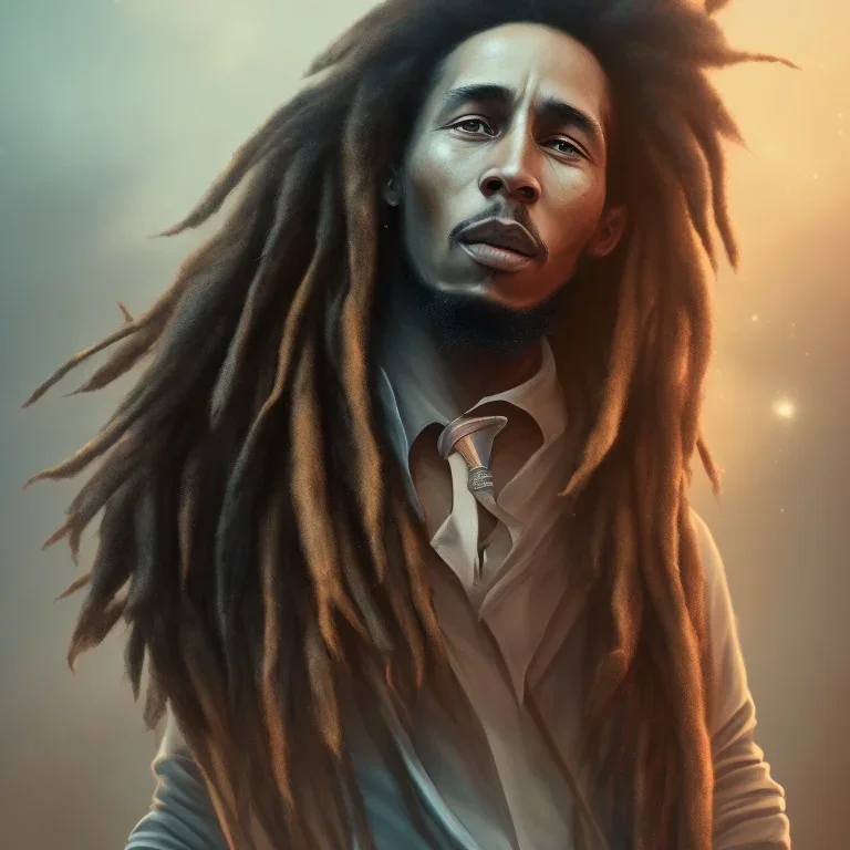 bob marley , unreal engine 5, artistic lighting, highly detailed, photorealistic, fantasy ,hazel eyes . smoke . afrofuturistic .