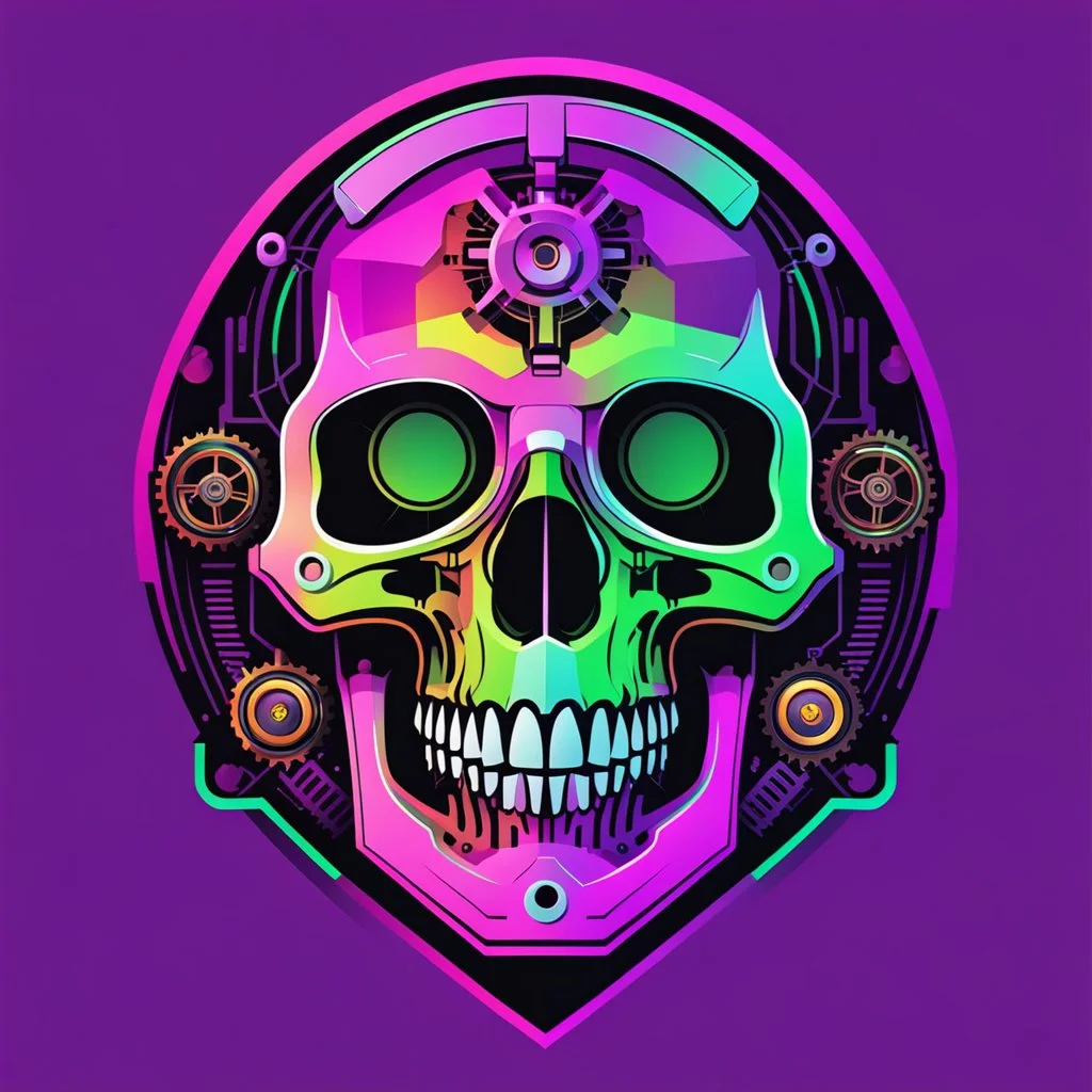 FLAT VECTOR LAYERED IMAGE OF CYBERNETIC SKULL PARTS IN A SCHEMATIC