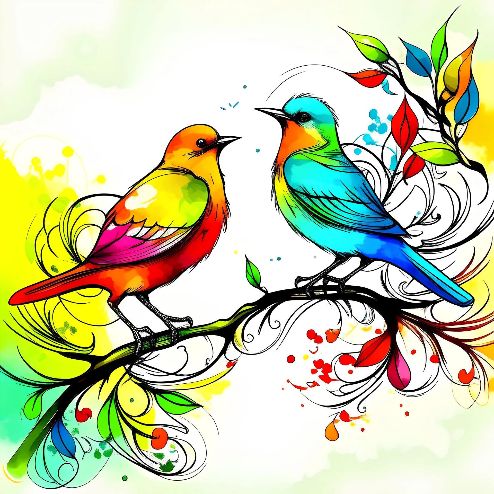 make the two birds singing and dancing. Add a bit of color to the images