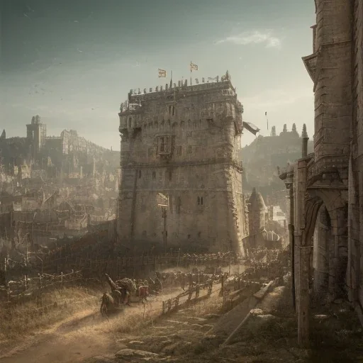 **a medieval knight and the siege ladder, panoramic shot, lot of banners and flags, cinematic lighting, soft lighting, intricate detail, photography, lots of detail, ultra photoreal, photorealistic, masterpiece, hd, 8k, --stylize 1000 --v 4 --s