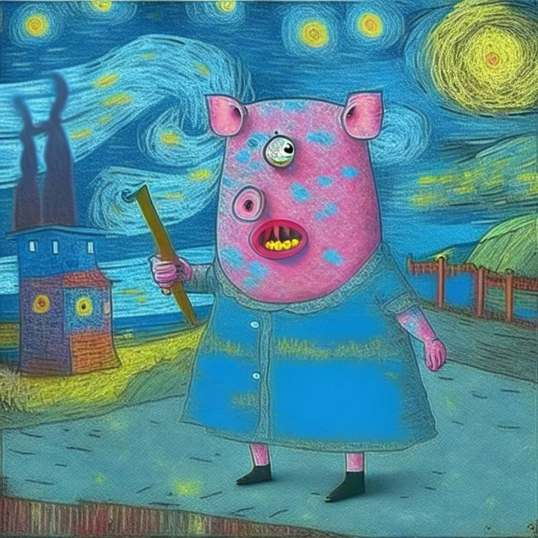 peppa pig as serial killer van gogh style