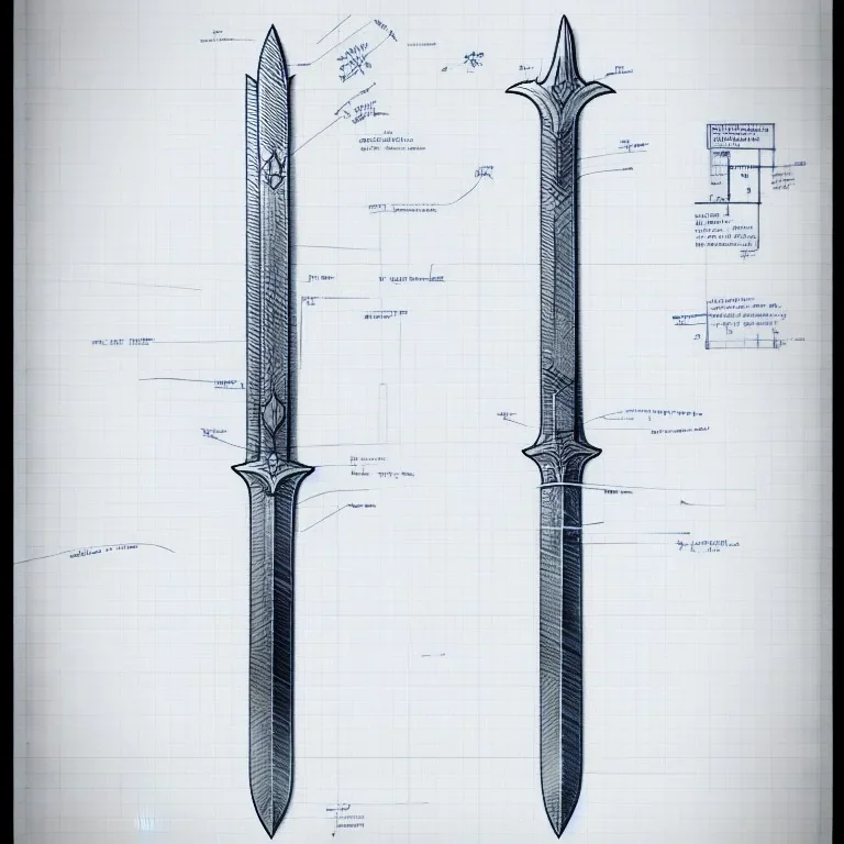 Full Blueprint sketch of one modern sword