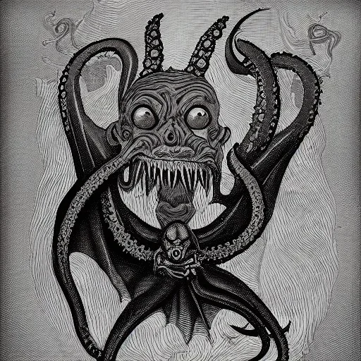 Vampire Bat with tentacles beard and grey skin and four arms as a Russian Orthodox