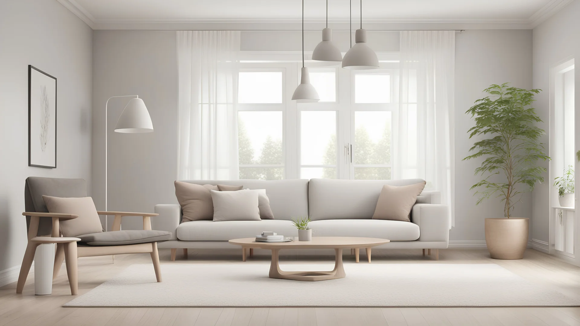 modern living room with sofa. scandinavian interior design furniture. 3d illustration