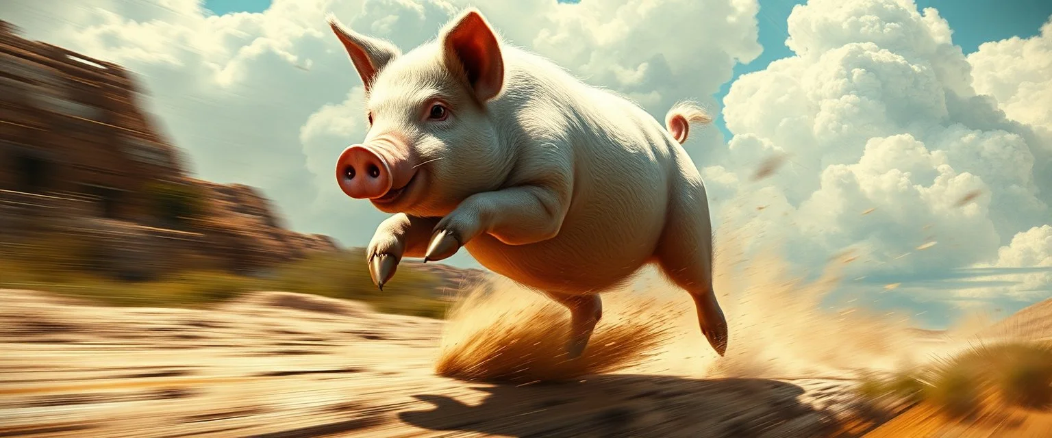 mega blasting fast, so freaking fast, faster than a greased muscle shiny cowboy disco funk fusion fluffy pig on a runaway mud train jumping over the cliff . speed and energy, painted by Rembrandt and fallout 4