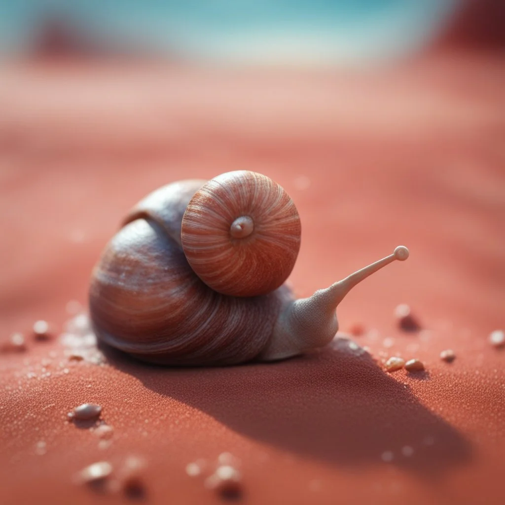 elongated gremlin female snail like witch on the red sand beach ,bokeh like f/0.8, tilt-shift lens 8k, high detail, smooth render, down-light, unreal engine