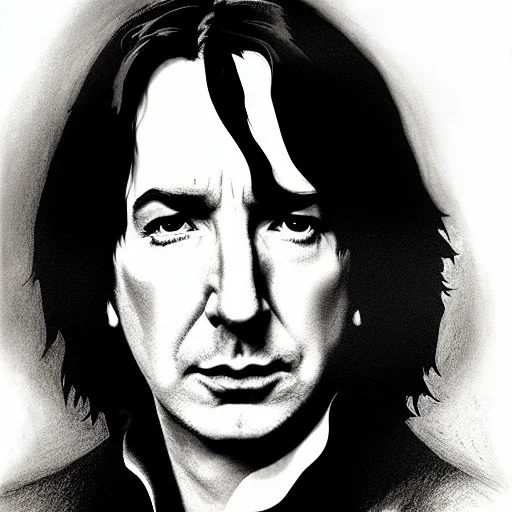 high-quality, fine-detail close-up pen and pencil sketch of young alan Rickman as Severus Snape, portrait, 8k resolution, intricate, digital art, detailed matte painting, photorealistic, volumetric lighting, Rafael Augusto, Juan Francisco Casas, Anne Dittman, Anne Stokes, greg rutowski