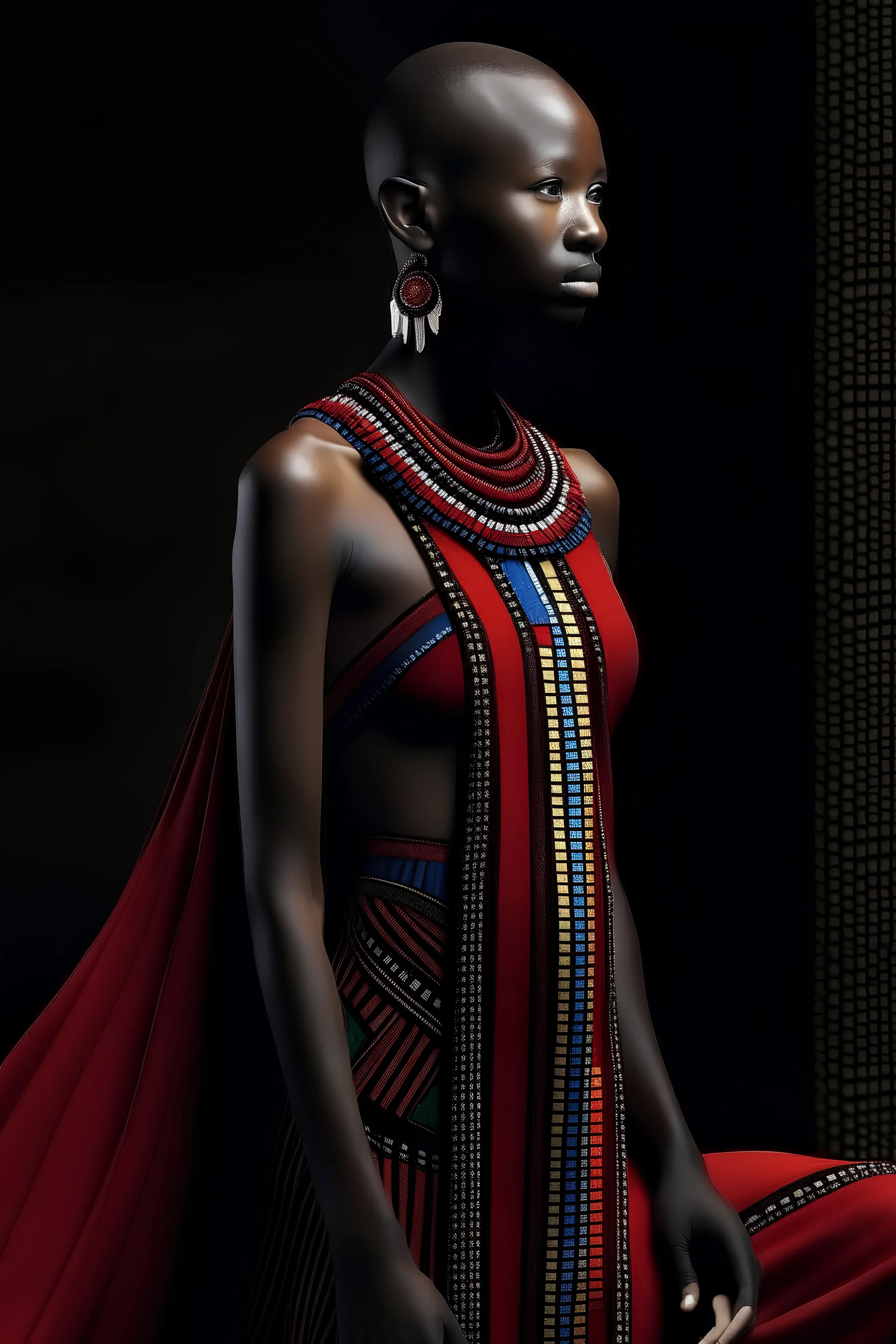 Maasai Silk Elegance: Craft a flowing silk gown with Maasai-inspired beadwork along the straps and neckline. The juxtaposition of luxurious silk and traditional beadwork creates a captivating look.