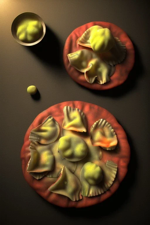 Ravioli surreal art , cooking photo, realistic style ,smooth, god rays, unreal engine 5, ray tracing, RTX, lumen lighting, ultra detail, volumetric lighting