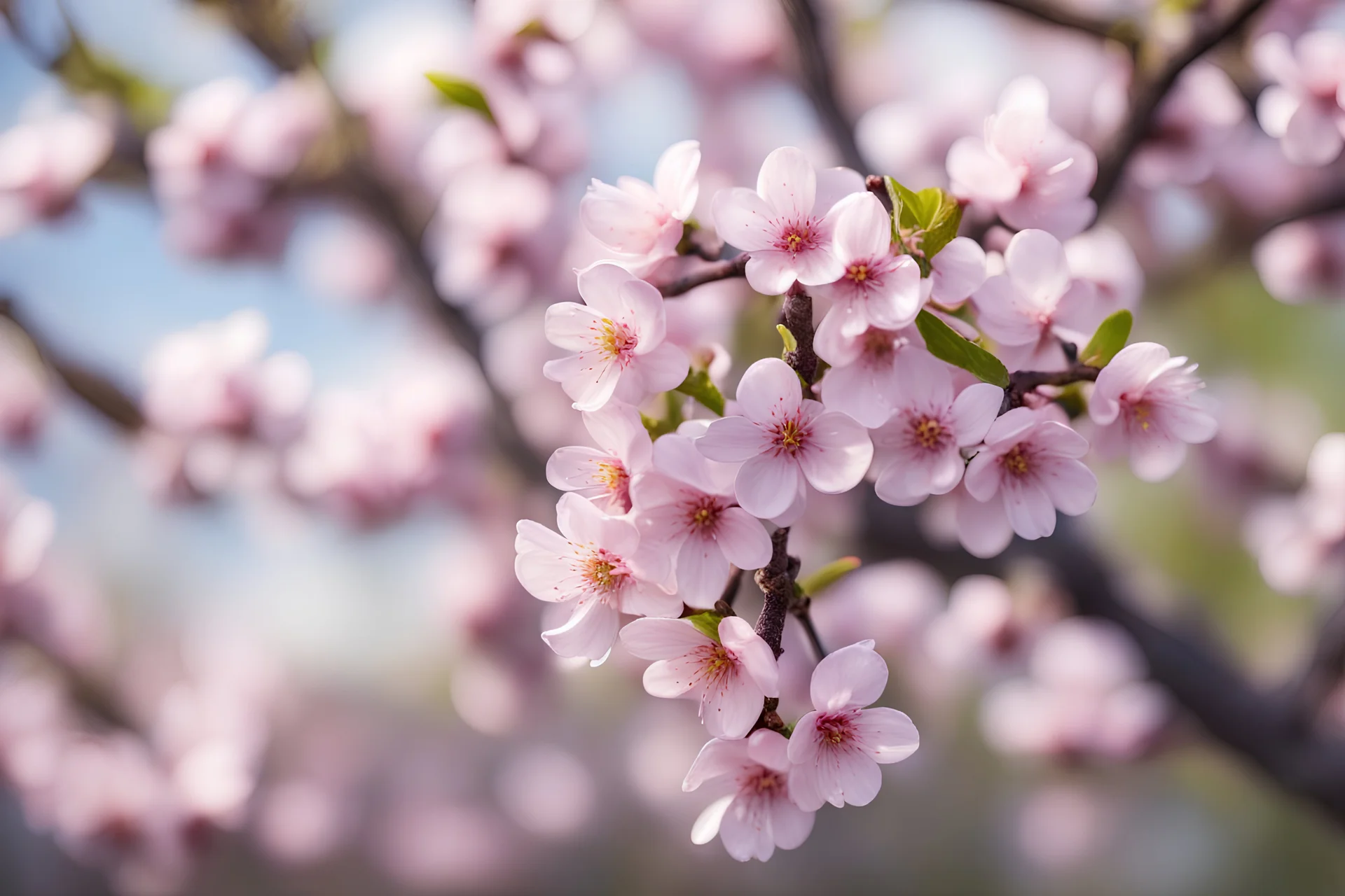 Blooming plum tree, realistic photo, blurred background