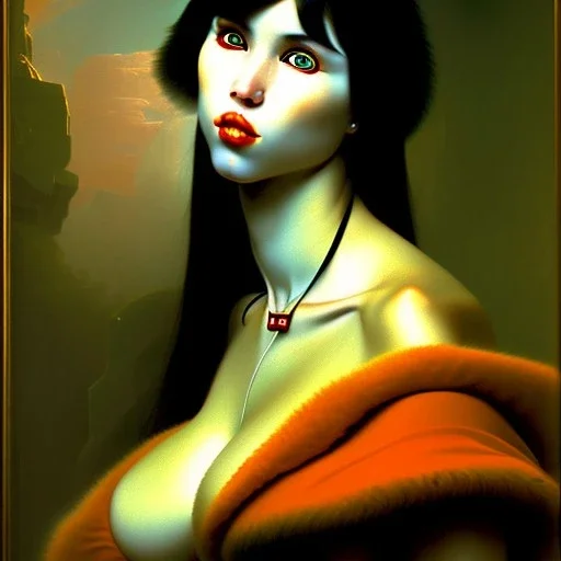 oil Portrait of Vampirella busty beautiful green sad eyes nose piercing by Jean Auguste Dominique Ingres 8k