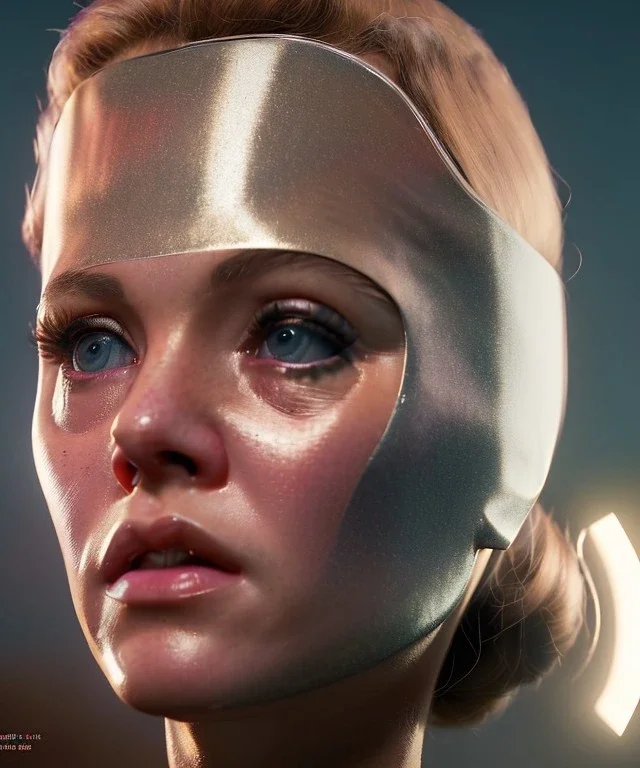 Ultra Realistic retro sci-fi movie, people, classic ovni, 1960 year, waist up view portrait, sweet teenager Jane Fonda face, glow rays eyes without pupil, face makeup, tight latex coat, retro glass helmet, Retro sci-fi style, soft color, highly detailed, unreal engine 5, ray tracing, RTX, lumen lighting, ultra detail, volumetric lighting, 3d, finely drawn, high definition, high resolution.