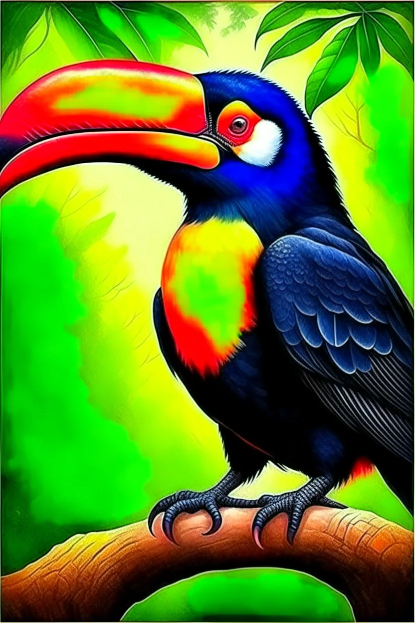 Toucan bird full body, digital art, photo, illustration, digital painting,oil painting, smooth, sharp focus, highly detailed