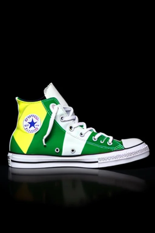 A converse sneaker with India's flag printed on the material, green, white and yellow