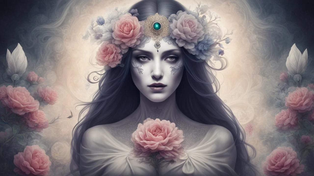 beautiful woman phantom, flower, mysticism, esotericism,