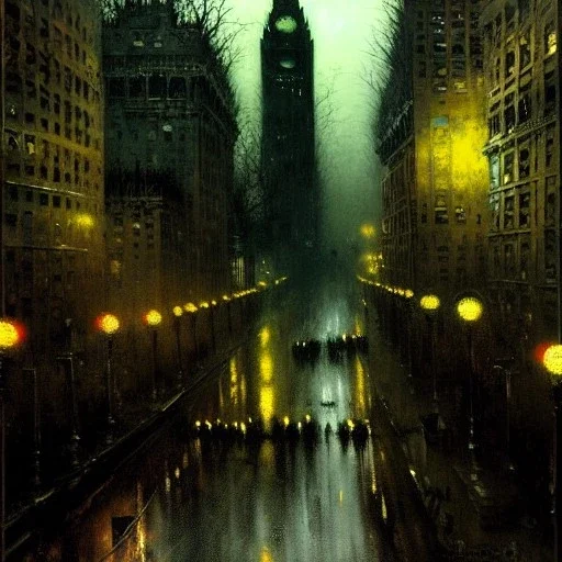 Gotham city,NeoFascist Neoclassical architecture by Jeremy mann, John atkinson Grimshaw,