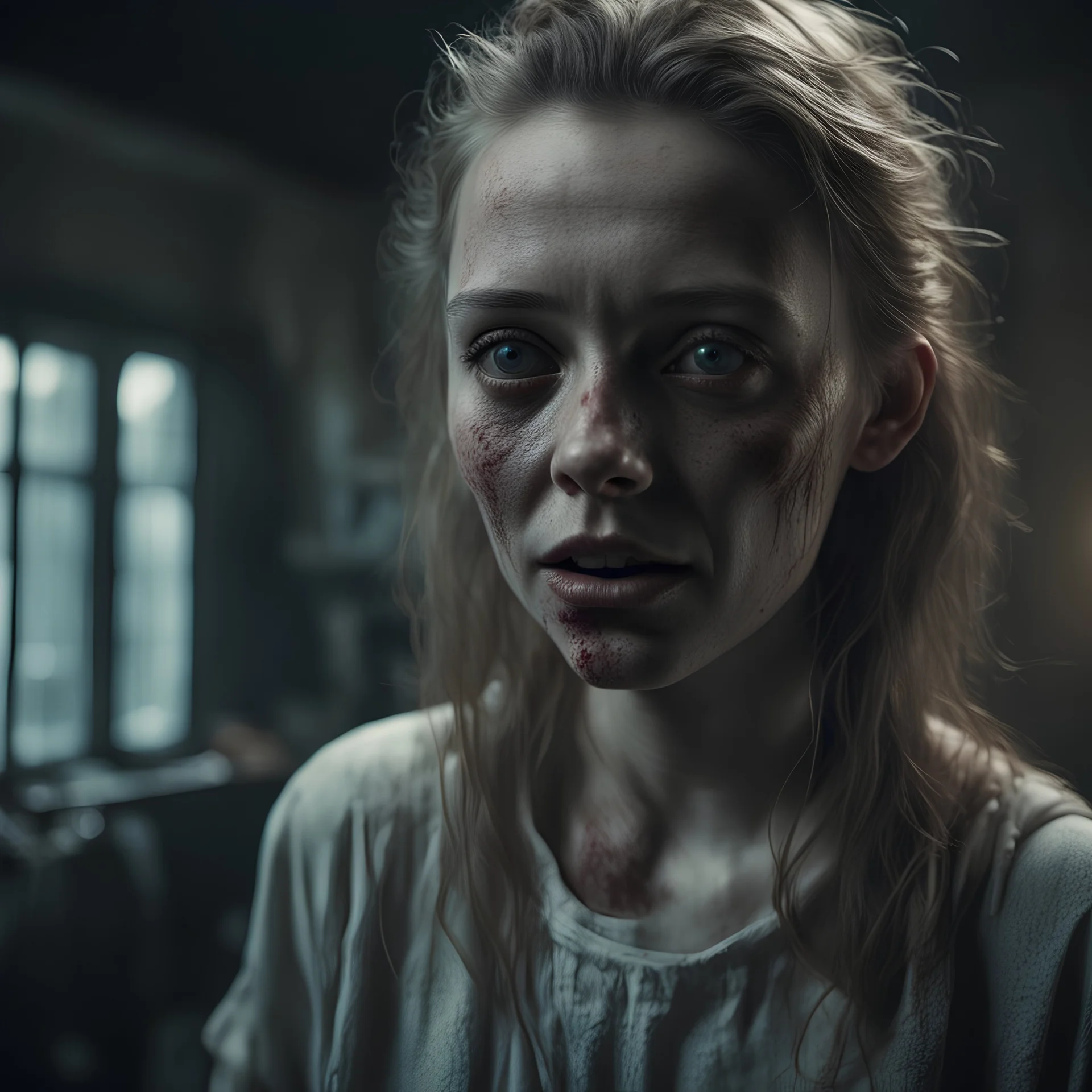 Young women around 25 years in a horrorscene ultra realistic, high quality 8K, horrifying, 8k, haunted place + cinematic shot + photo taken by ARRI, photo taken by sony, photo taken by canon, photo taken by nikon, photo taken by carl zeiss lenses + photo taken by hasselblad + incredibly detailed + micro - details, sharpen, details + professional lighting,photography lighting + 50mm, 80mm, 100mm + behance photography + unsplash + full of realism+ hyperrealistic + hyper detailed + ultrarealistic +