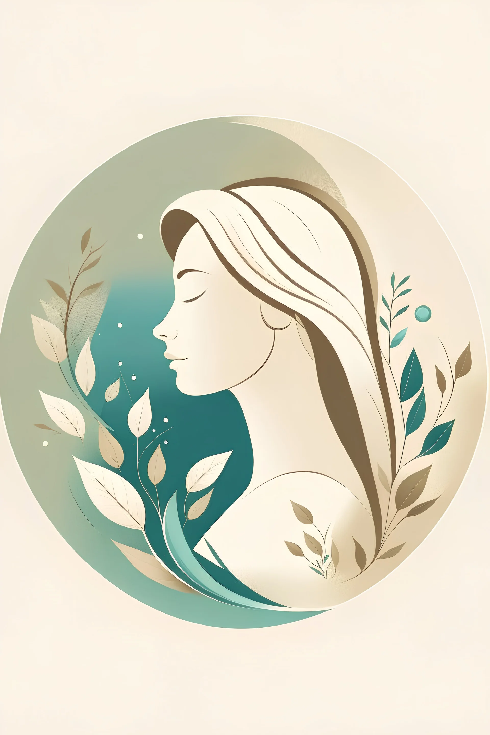 A logo combining a beautiful blonde woman and natural elements. Use soothing and earthy colors, such as soft browns, greens or calming blues, or warm beige or earthy tones. Create a minimalist icon that represents a person in a relaxed pose with a sense of tranquility and balance. Surround the figure with elements like leaves, water droplets, or a gentle swirl, which symbolize the healing properties and the natural connection of the wellness of massage therapy.