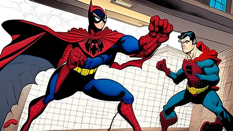 spiderman watches superman fight against batman