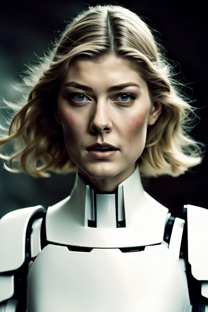 [Rosamund Pike] Rosamund's provocation had failed to elicit the reaction she'd hoped for. The torturer merely wiped the spittle from his face and backhanded her hard across the cheek. Her mind raced as he methodically began tearing away pieces of her white stormtrooper armor, examining each component with twisted curiosity before casting it aside. She had to get free, but how? As long as the energy bars were engaged, escape was impossible. A desperate plan formed. When next the electro-spike