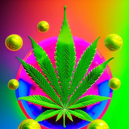 Marijuana, splash color, bright colors, neon, glow, Psychedelic, detail, 8k, bright light, surreal,blurry