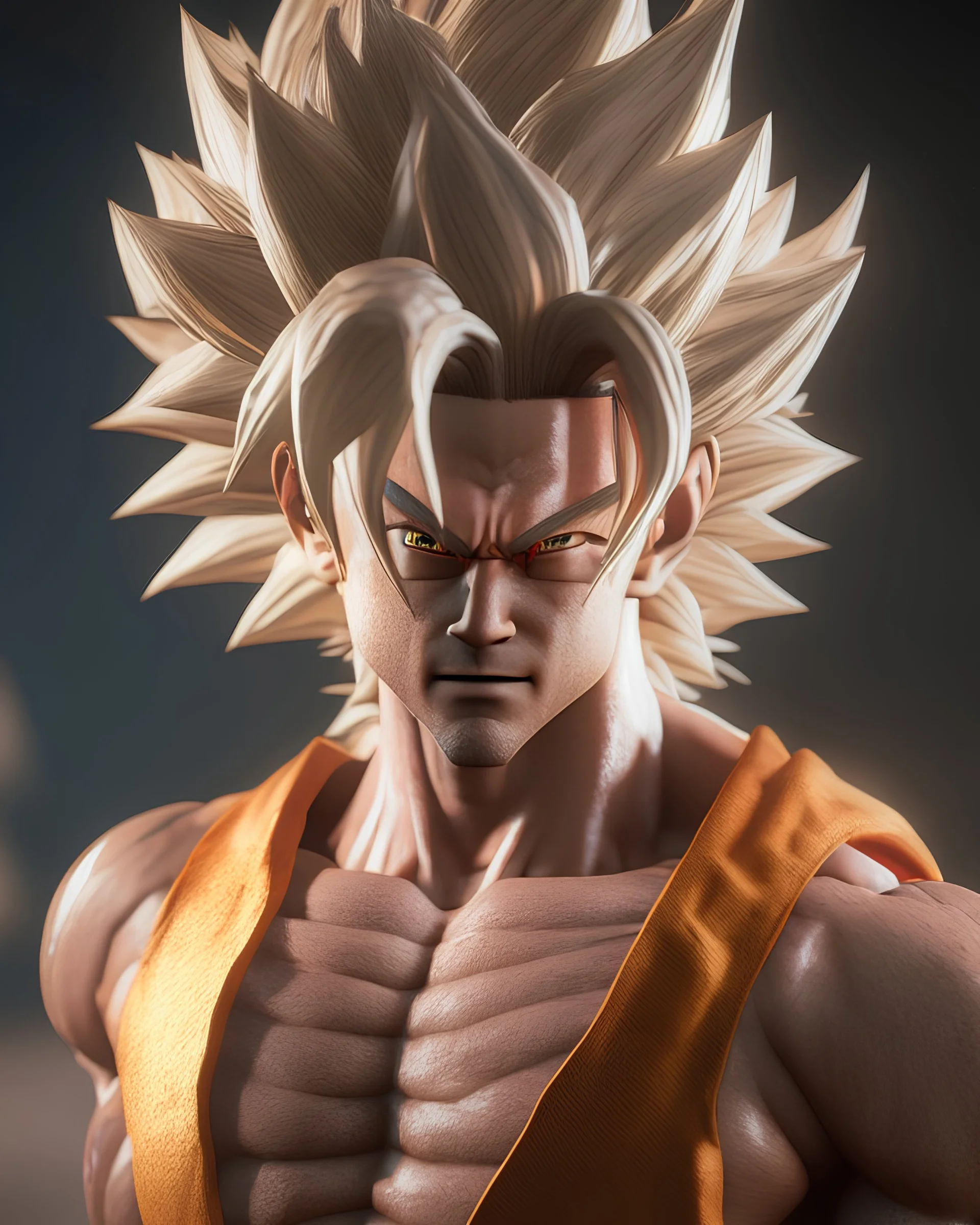 Photoreal Gorgeous Goku ssj2, octane render, 8k, high detail, smooth render, unreal engine 5, cinema 4d, HDR, dust effect, vivid colors