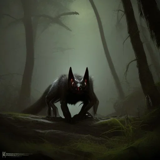 franz frazetta style, vampire bat lurking in the forest clearing, night