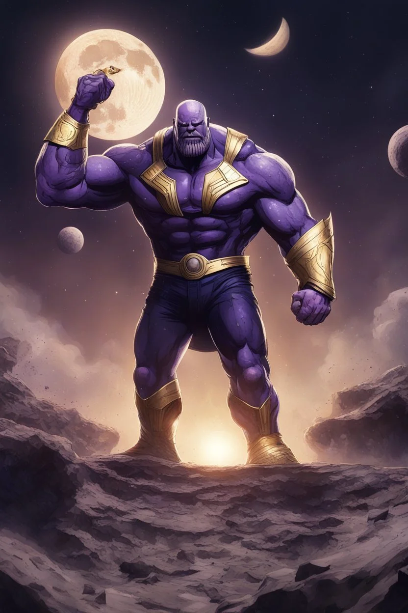 Mighty Thanos cutting the moon in half