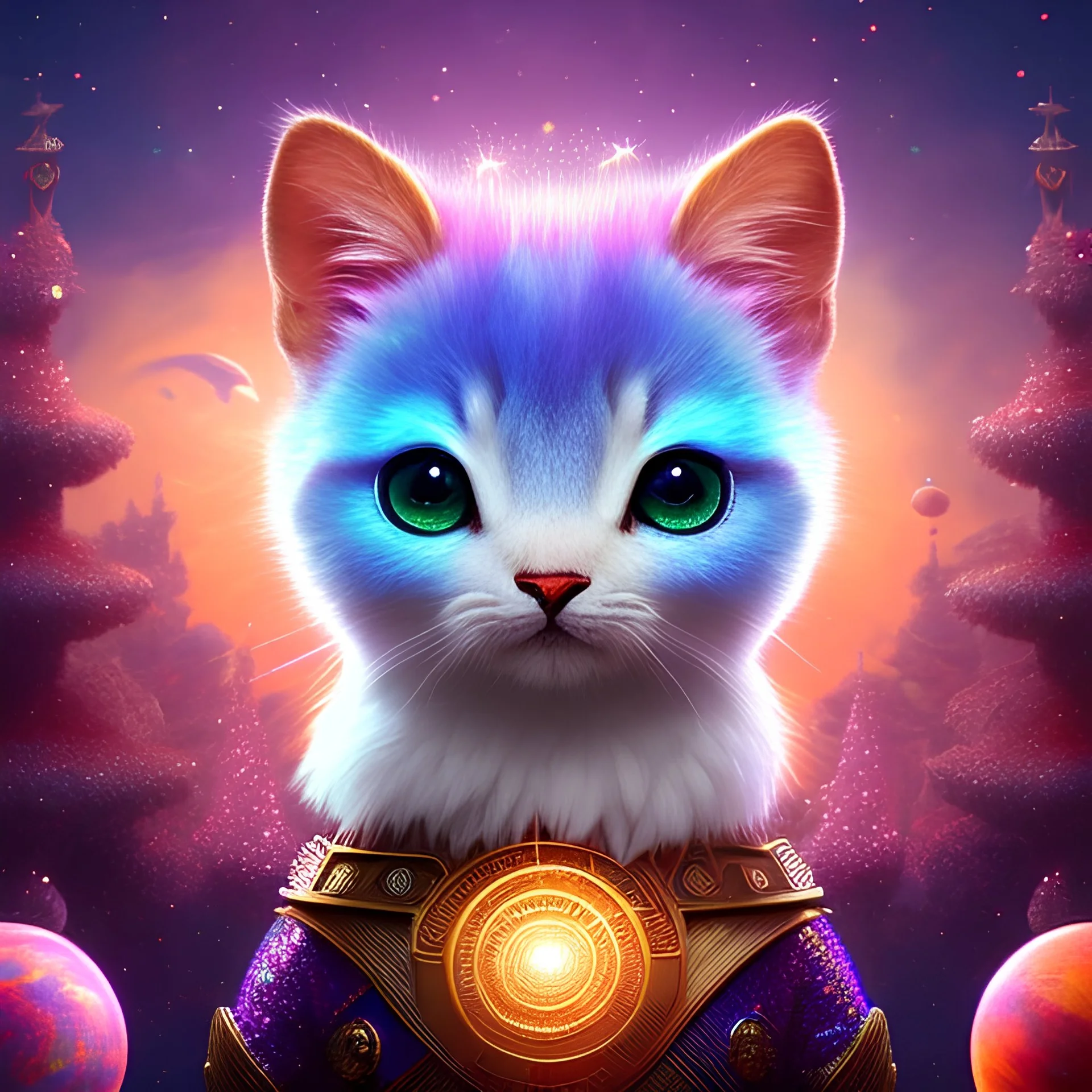 super cute fantasy creature, cute big circular reflective eyes, galactic glitter background, delicate colors, ultra detailed, smooth, light effect，vaporwave colorful, smooth, extremely sharp detail, finely tuned detail, ultra high definition, 8 k, unreal engine 5, ultra sharp focus