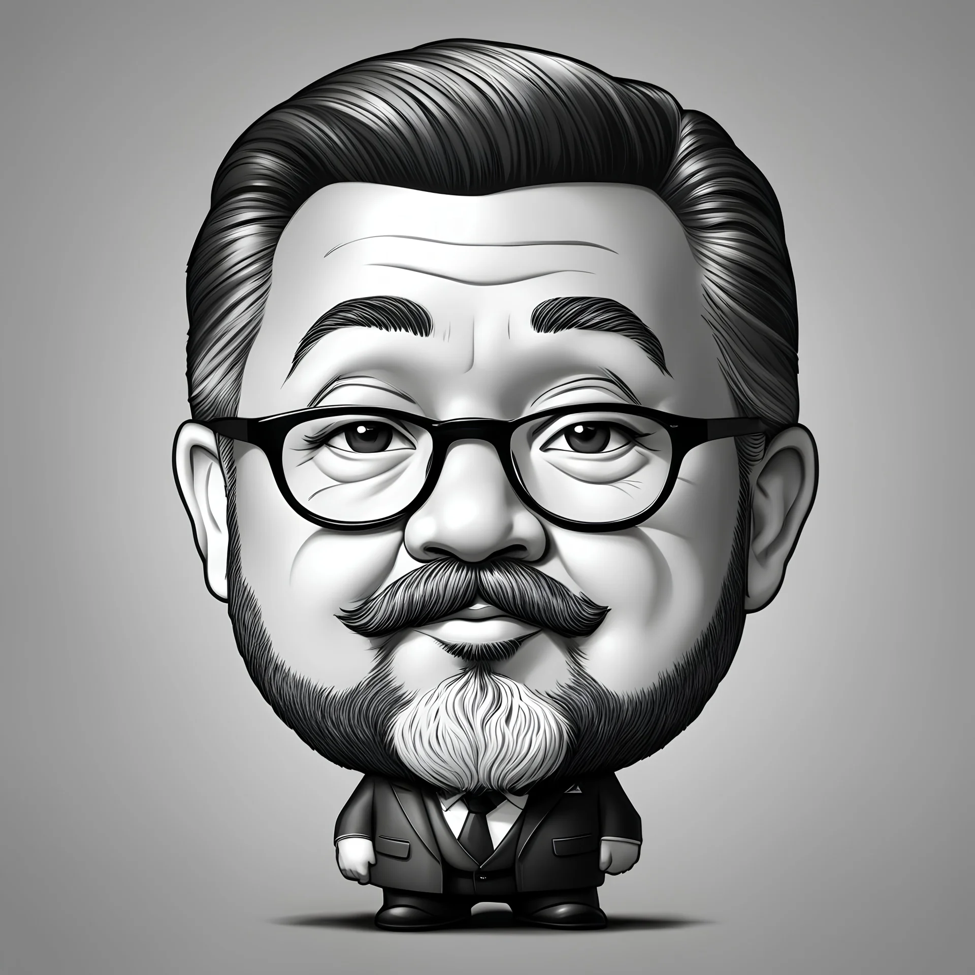 Retrato chibi de Luis Ignacio Lula da Silva presidente de Brasil, serio, calidad ultra, hiperdetallado, color blanco, y negro, full body