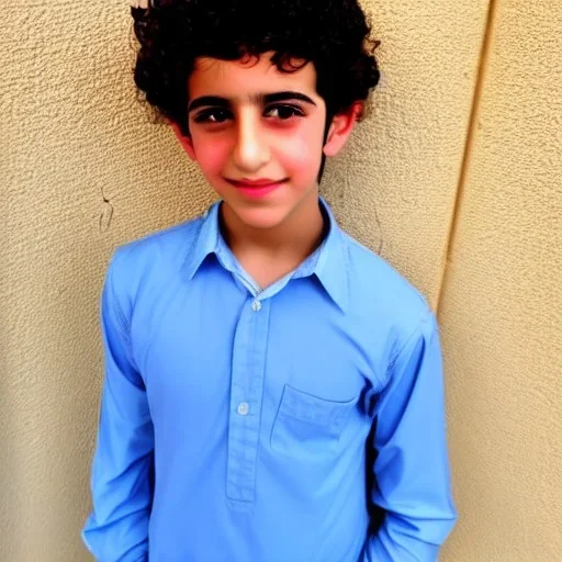 beautiful 12 year old arabic boy with curly hair and light blue eyes