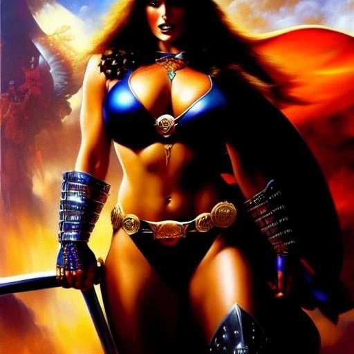 portrait oil on canvas,beautiful busty Female Warrior, minimal armor,comic book cover, mystical colors,insanely detailed,realistic,intrincate detail, 16k resolution, masterpiece,Simon Bisley,Frank Frazetta,Alex Horley,ARTHUR ADAMS