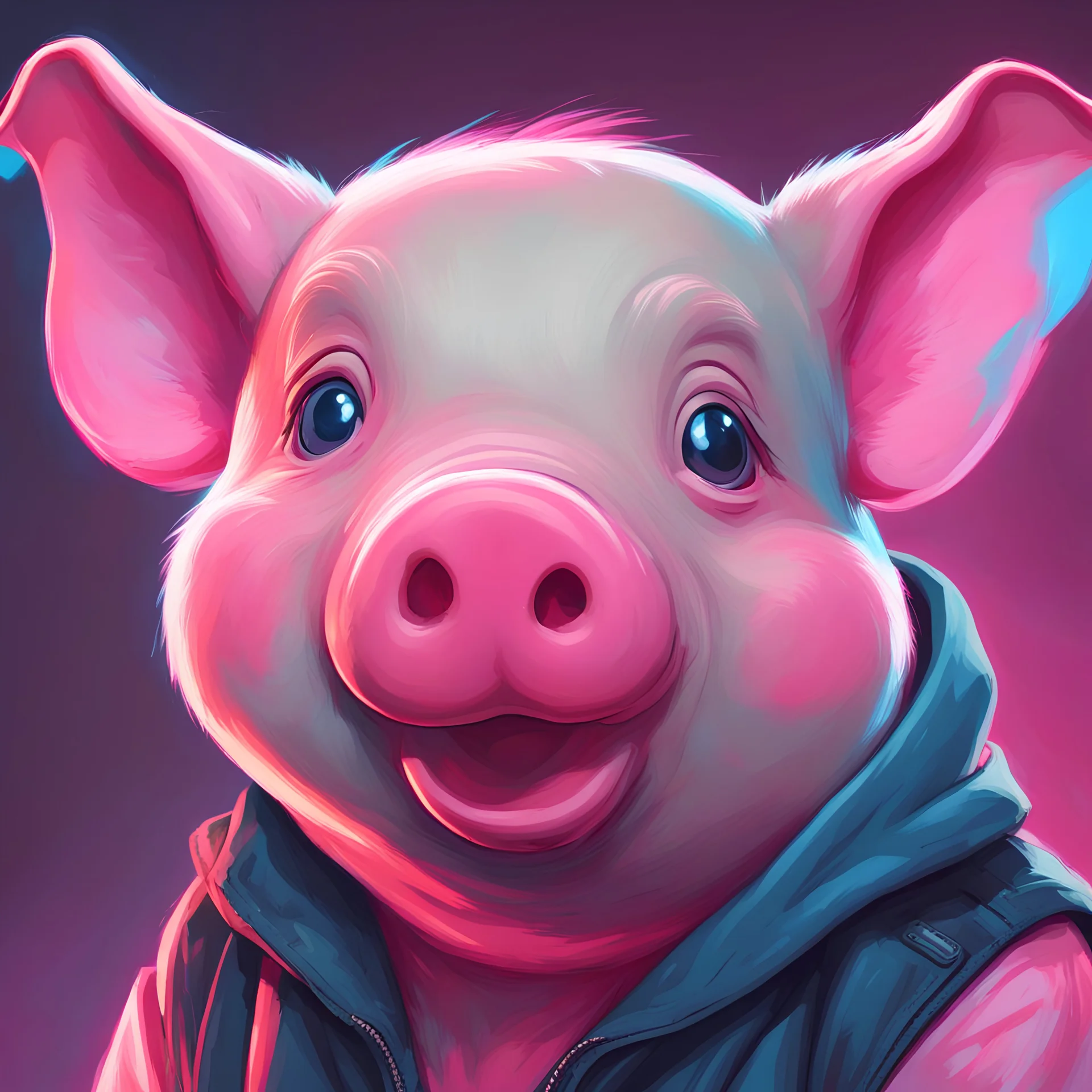 gta style piglet's face with the text "PROSIAK" and pink and neon blue colors