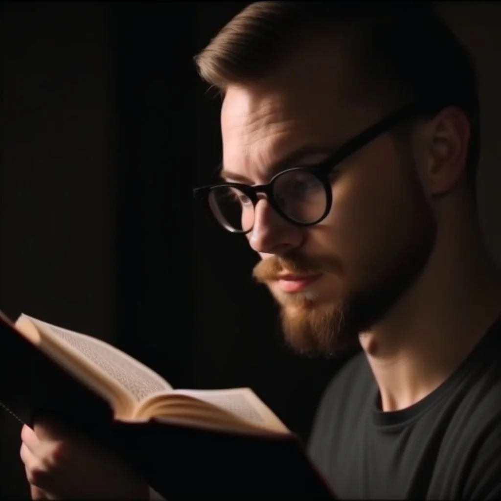 A picture of a person reading a remarkable book on self-development, with a focus on working on self-improvement and acquiring new knowledge, 4K