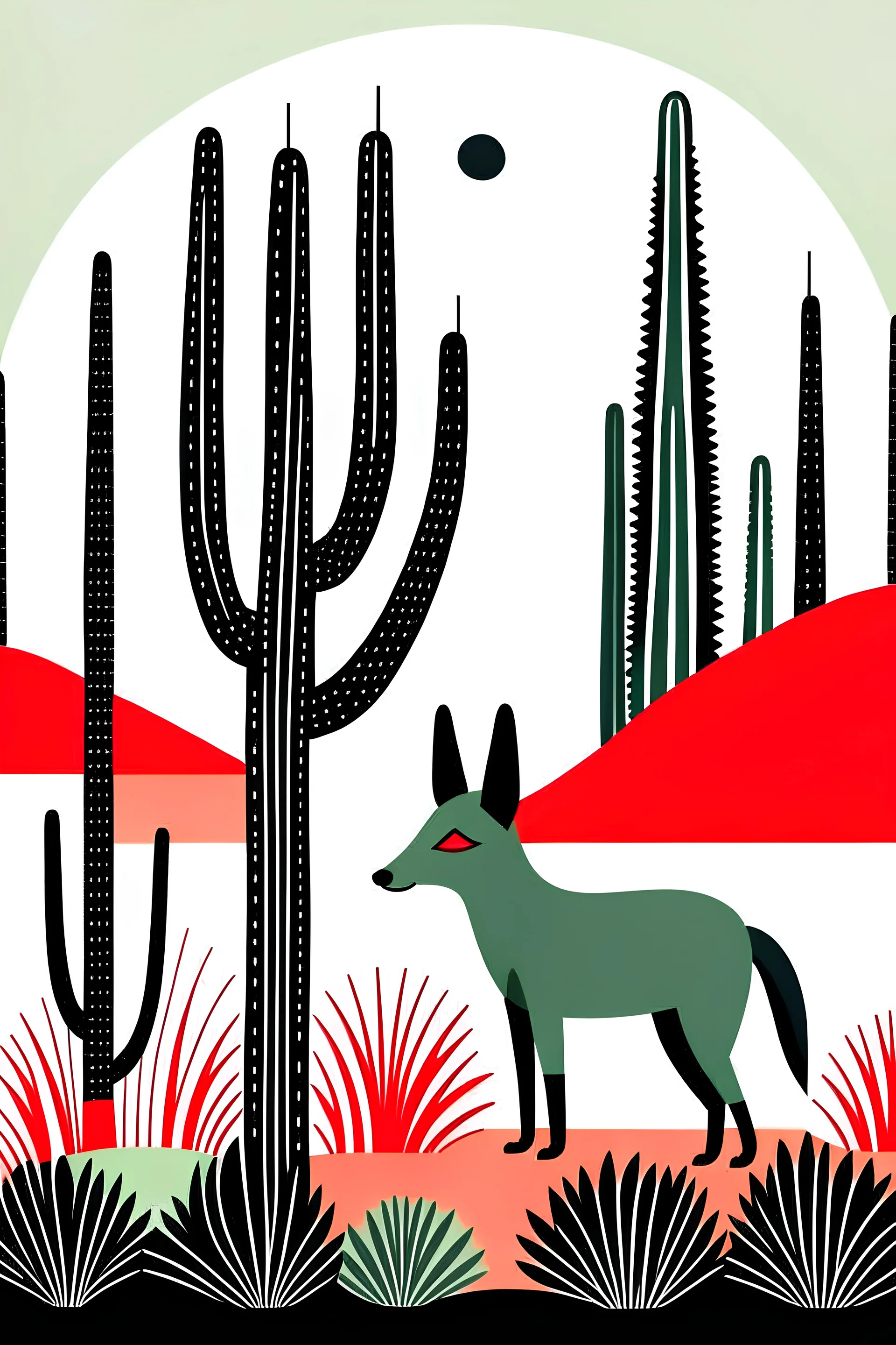 fox and saguaro in the style of scandygirl