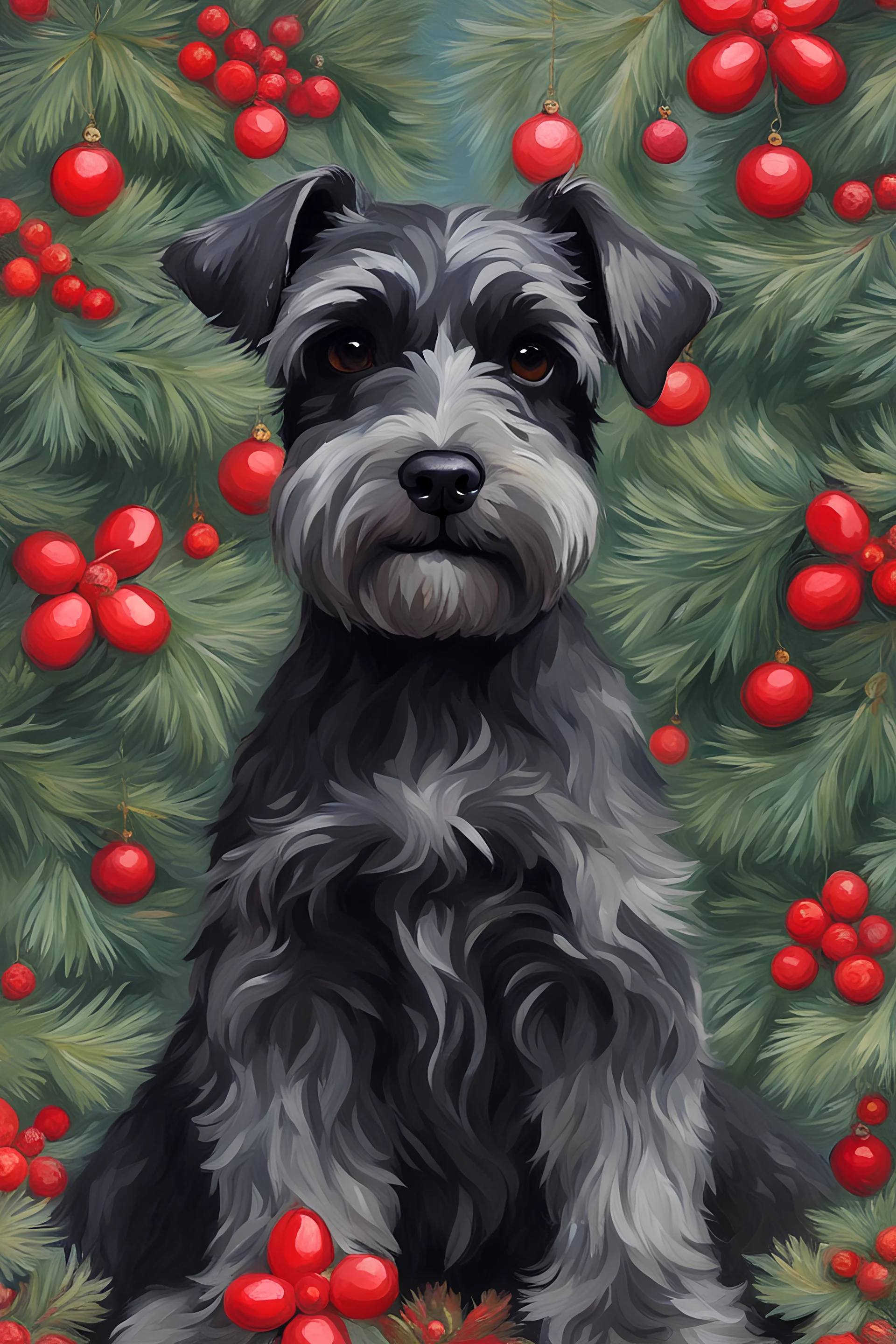 make a picture of a Christmas 3 just black color and same size schnauzer dogs by Monet