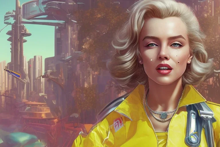 Marilyn Monroe, cyberpunk2077, photorealistic illustration, 4k