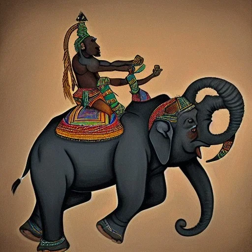 african tribal gods riding an indian elephant painting