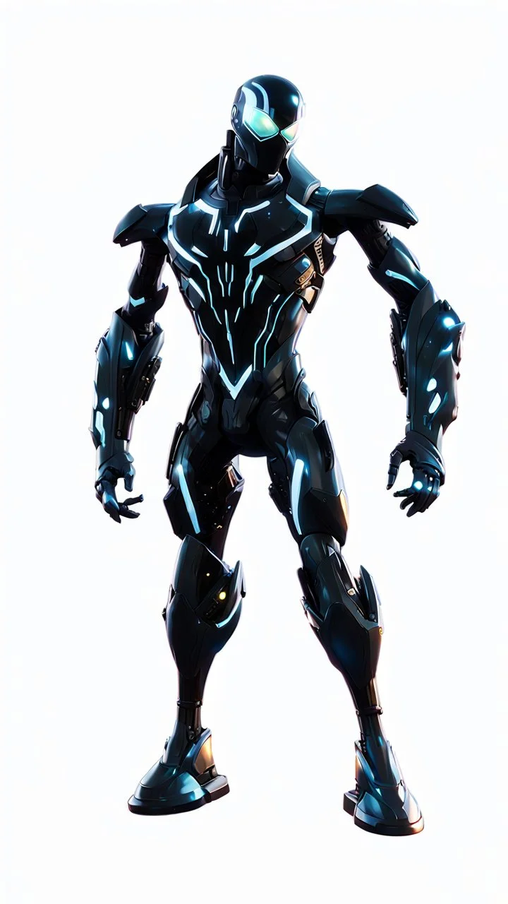 A detailed raw photo of the Venom black Cyborg made entirely of luminescent and translucent liquid materials, bathed in cinematic light. You can see all the inside of his body, with two Daft Punk-style, realistic elements, captured in infinite ultra-high-definition image quality and rendering.A new space creature from Ben 10 cartoon. Strong and graceful. Advanced metal. Magical power, precise detail and intense power.Cyborg symbiote, white color, green color, tendrils, high tech, cyberpunk, biop