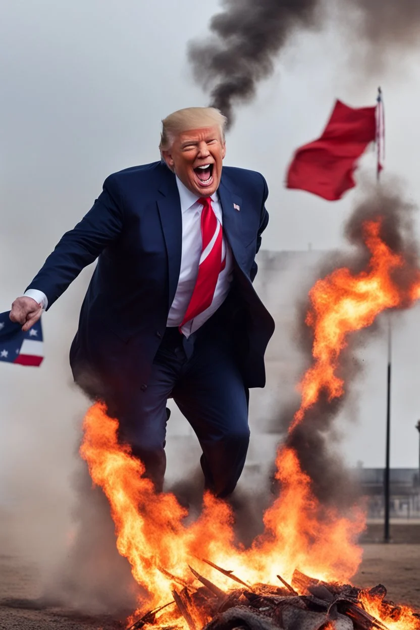 donald trump maniacally laughing while burning the american flag