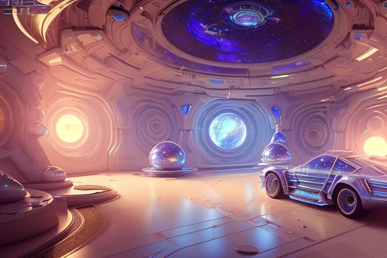 white and gold crystal cosmic and galactic ambiance cinema4d futuristic scifi room , full of details, smooth, bright sunshine,soft light atmosphere, light effect,vaporwave colorful, concept art, smooth, extremely sharp detail, finely tuned detail, ultra high definition, 8 k, unreal engine 5, ultra sharp focus