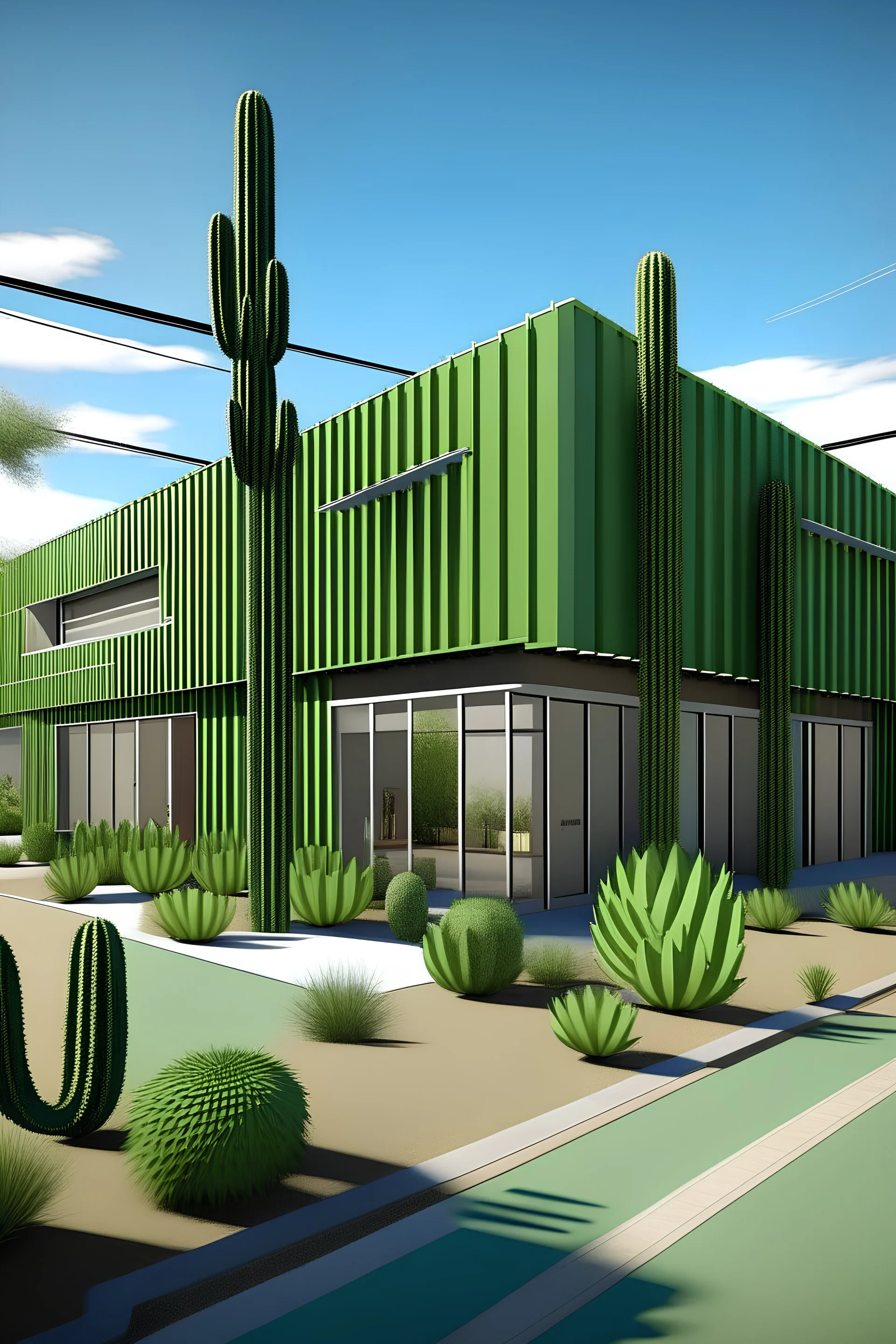 Diseña una clínica de salud de dos pisos que incorpore principios inspirados en los cactus que han tenido que evolucionar formas de mantenerse frescos y ahorrar agua. El diseño debe contar con un sistema de recolección de agua, así como las formas corrugadas de los cactus crean bolsas de aire sombreado y más fresco que les ayudan a eliminar el calor corporal